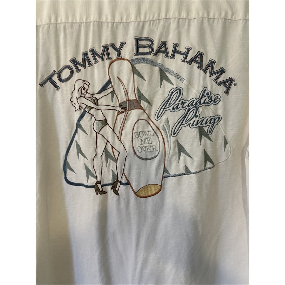 Tommy Bahama Men's Cream Short Sleeve Camp Shirt Size S Paradise Pinup